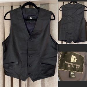 Men Black Leather Vest XL
